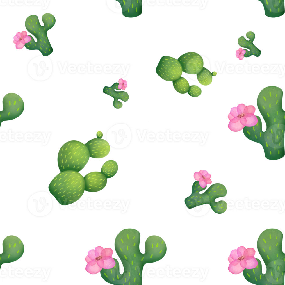 cut out Cute green Mexican cactus seamless pattern on transparent background. Succulent clipart for scrapbooking, cards, prints about nature, deserts,  for packaging paper, fabrics, wrapping gifts png