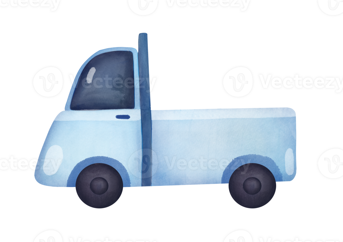 blue cute truck with empty trunk. watercolor illustration of car isolated on transparent background. vehicle for the delivery of large cargo. clipart and cutout hand drawn art png