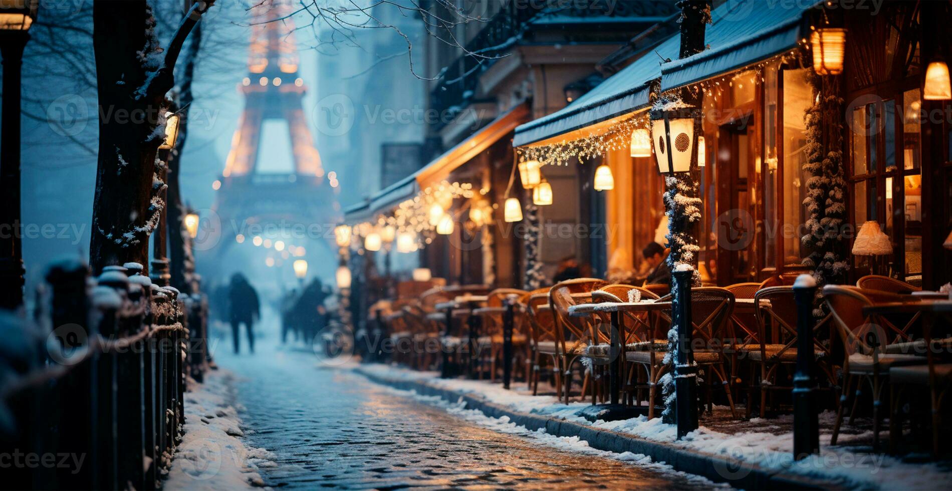 noche Nevado Navidad París, nuevo año día festivo, borroso antecedentes - ai generado imagen foto