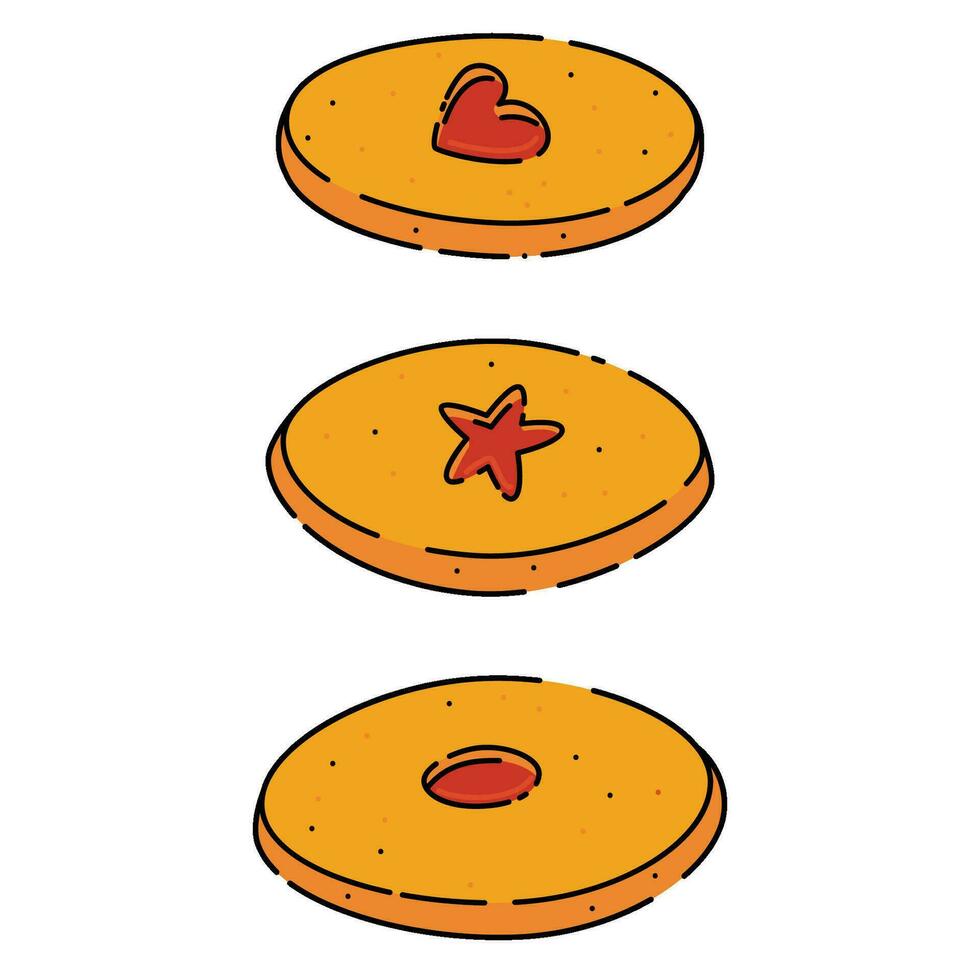 Cartoon thumbprint cookies. Shortbread cookies with drop of jam cozy vector illustration