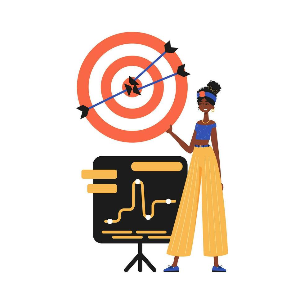 The daughter holds in his hand a target with arrow that hit the center. Trendy style, Vector Illustration