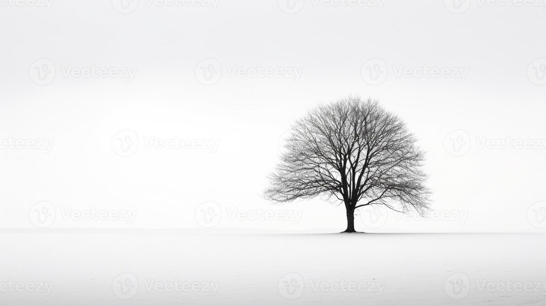 Embodying solitude - Monochromatic image of a lone tree casting shadows against a stark white background photo
