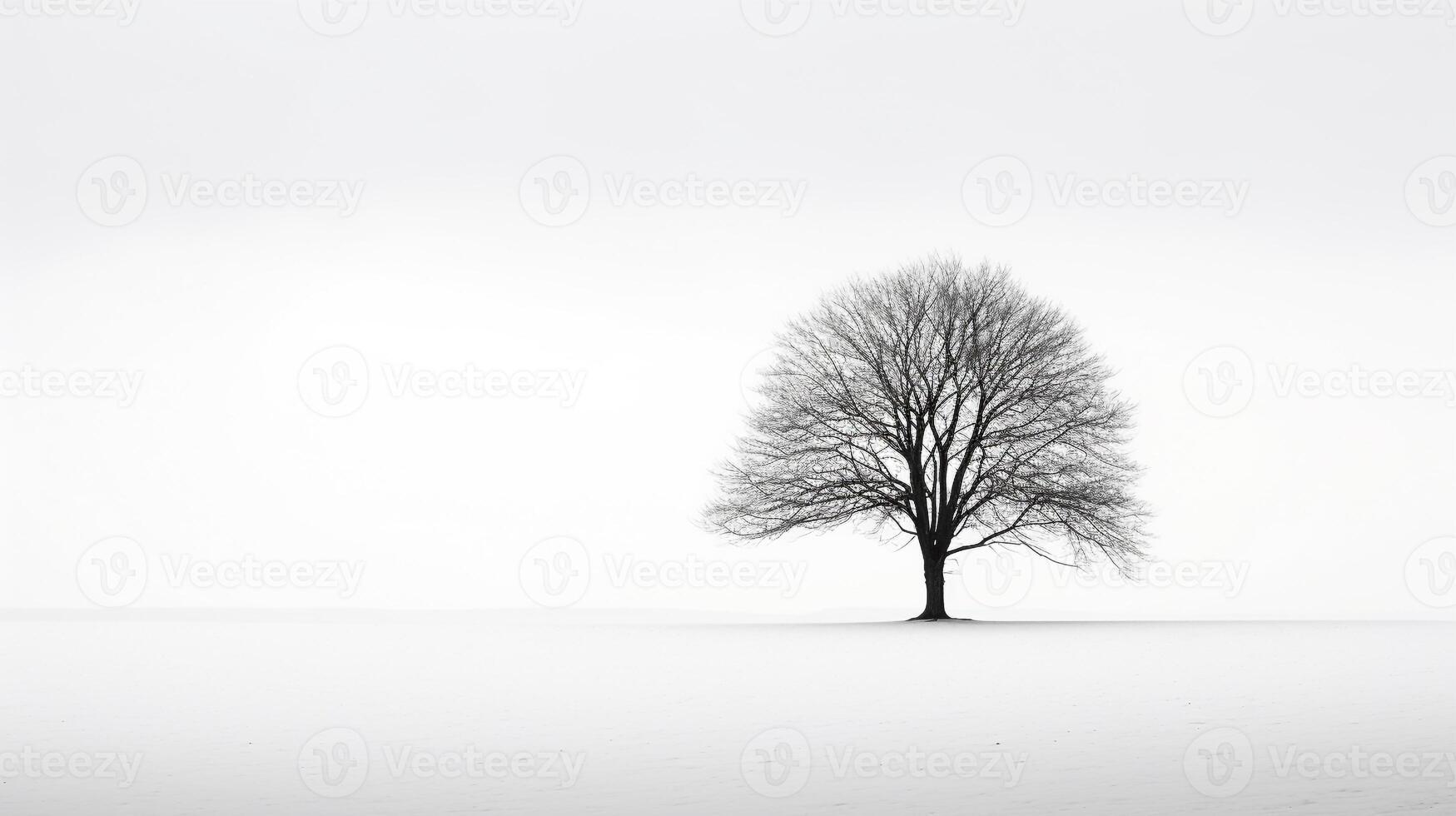 Embodying solitude - Monochromatic image of a lone tree casting shadows against a stark white background AI Generative photo