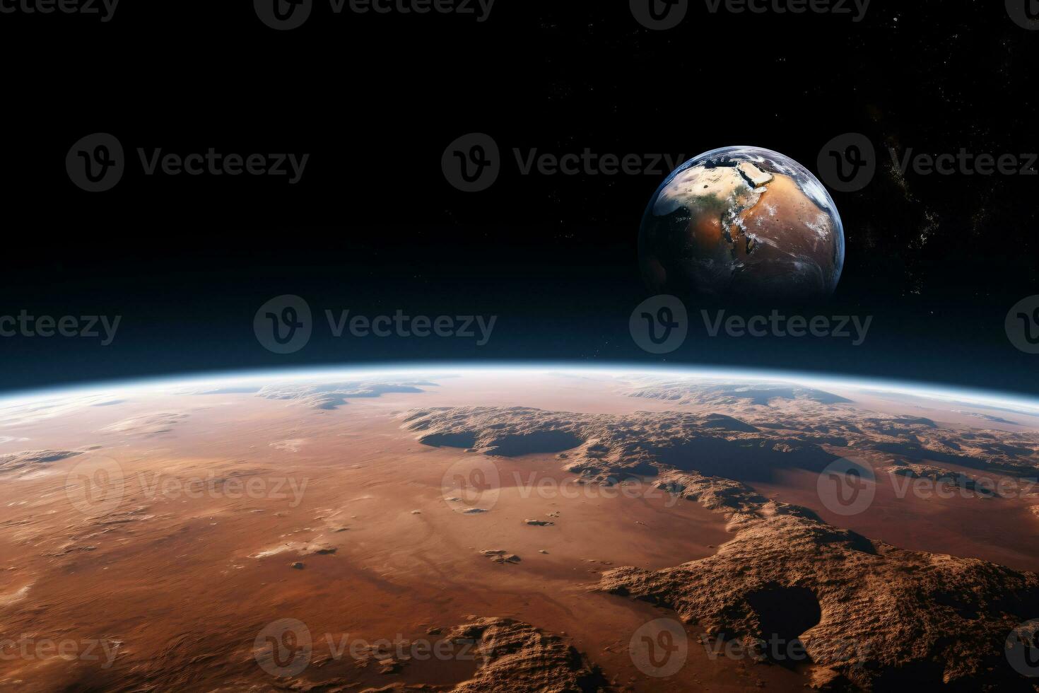A profound view of Earth as seen from Mars beautifully encapsulating the vastness of our cosmic scale AI Generative photo