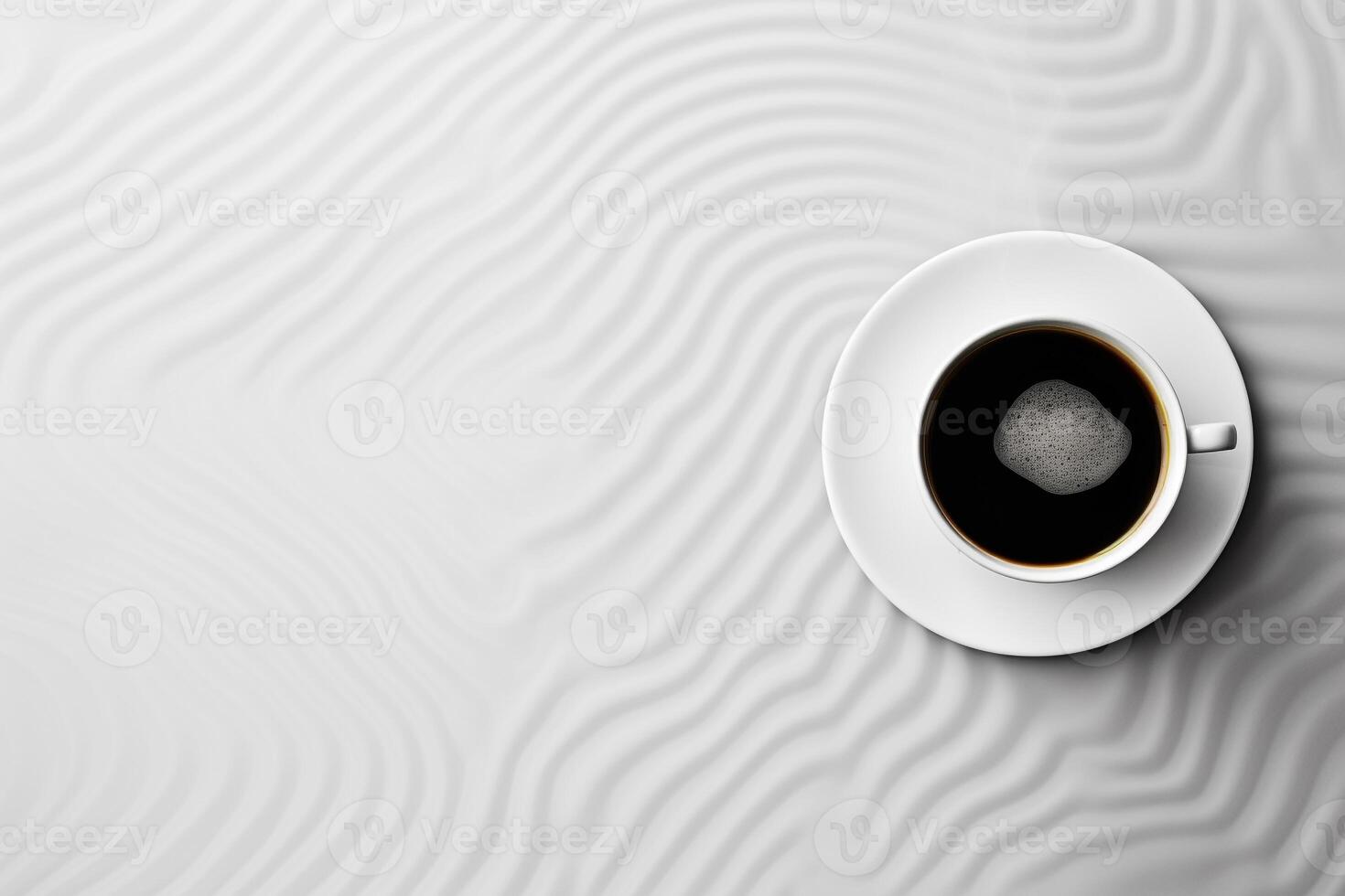 Aerial View of Steaming Coffee Cup on Geometrically Patterned Surface with Ample Copy Space AI Generative photo