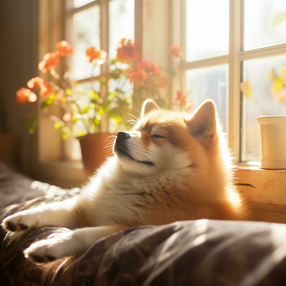 shiba cute relaxing in living room photo