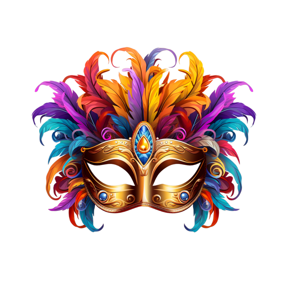 Colorful Feathers Mardi Gras Barazil Carnival Mask Ai Generative png