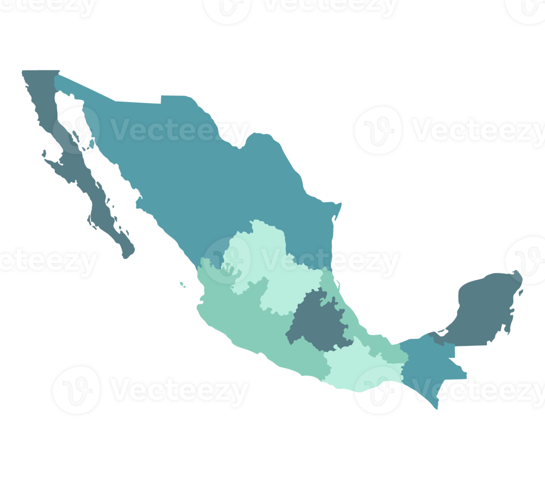 mapa de mexico con administrativo regiones en azul. mexicano mapa regiones. png