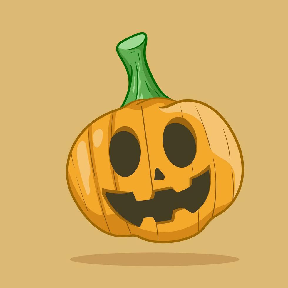 Character cute of Halloween pumpkin Autumn symbol. Flat design. Halloween scary pumpkin with smile, happy face. Orange squash silhouette isolated on Background vector