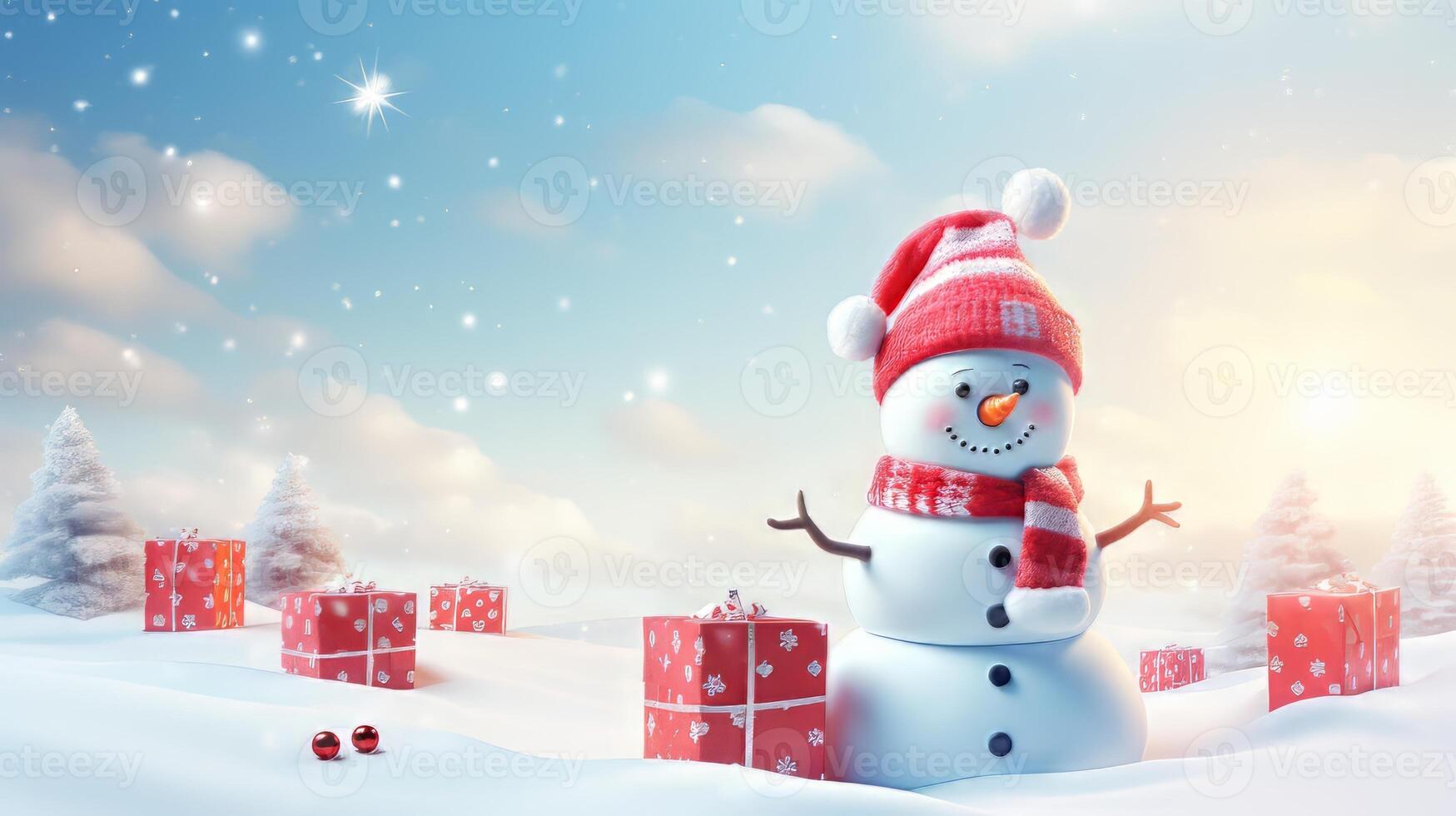 Celebrate Christmas Day with a Festive Christmas Background Snowfall Gift Boxes and Joyful Holiday Season Magic photo