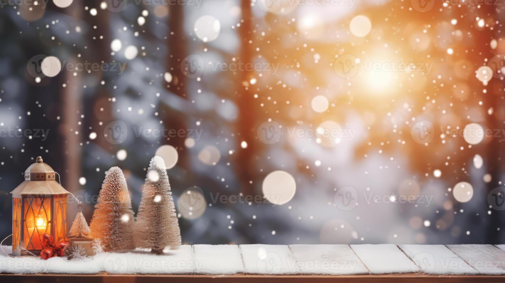 Embrace the Spirit of Christmas Captivating Snowfall Christmas Tree and Santa Claus in a Magical Winter Wonderland photo