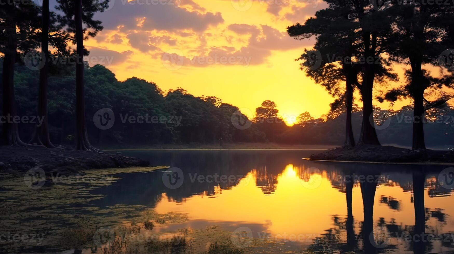 Golden Tranquility Serene Thailand Rice Fields in the Beautiful Evening Sunlight background photo