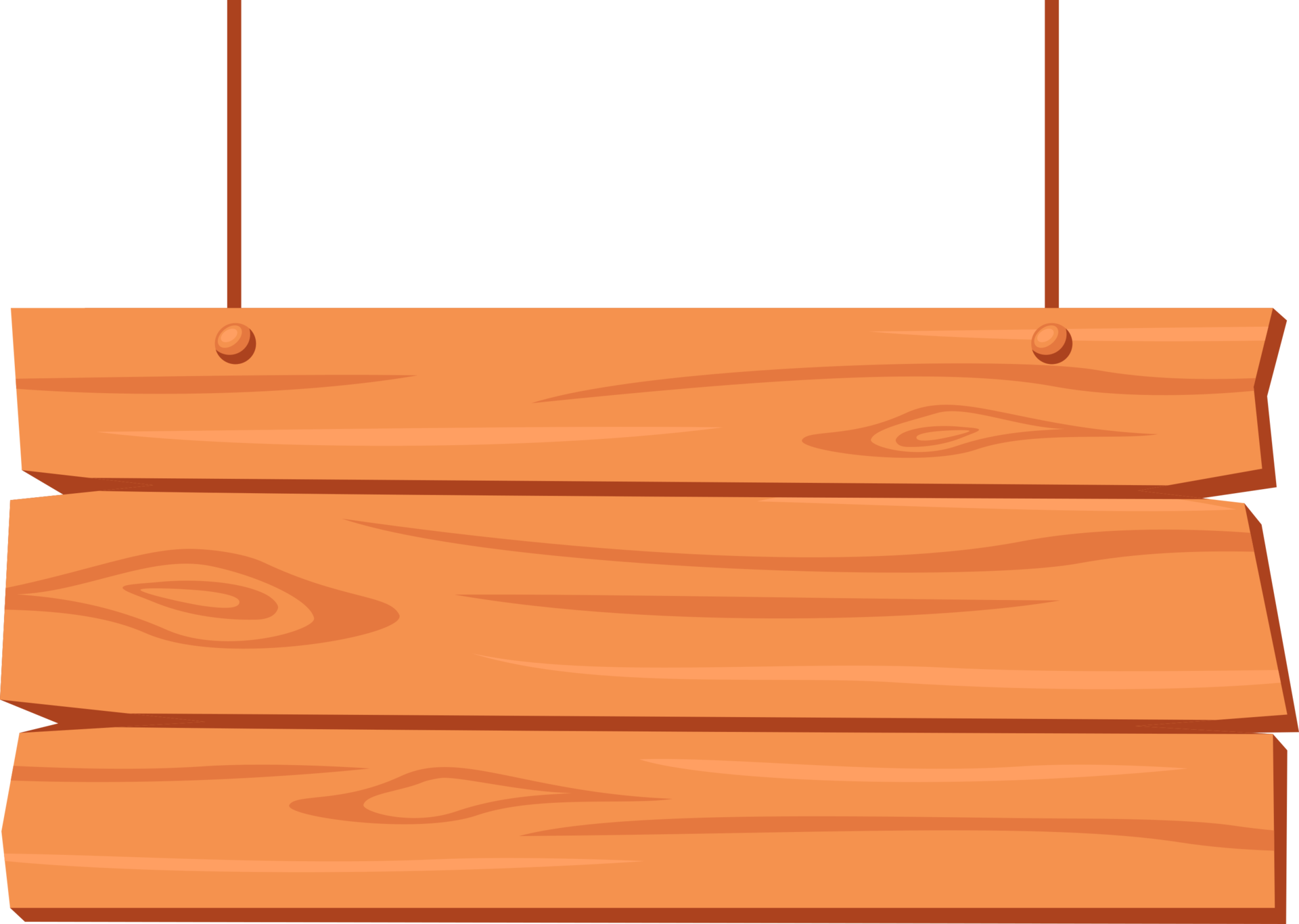 Hanging wood board sign, rustic cartoon signpost or billboard, notice