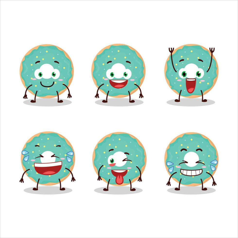dibujos animados personaje de vainilla azul rosquilla con sonrisa expresión vector