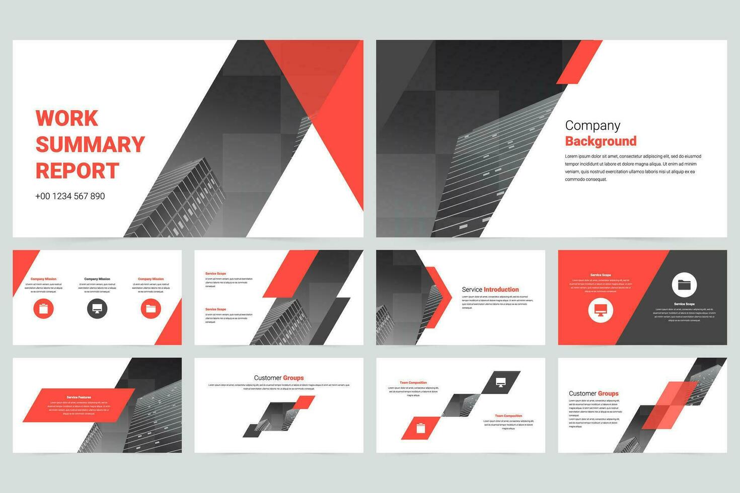 Red and black modern business marketing company slide presentation template vector