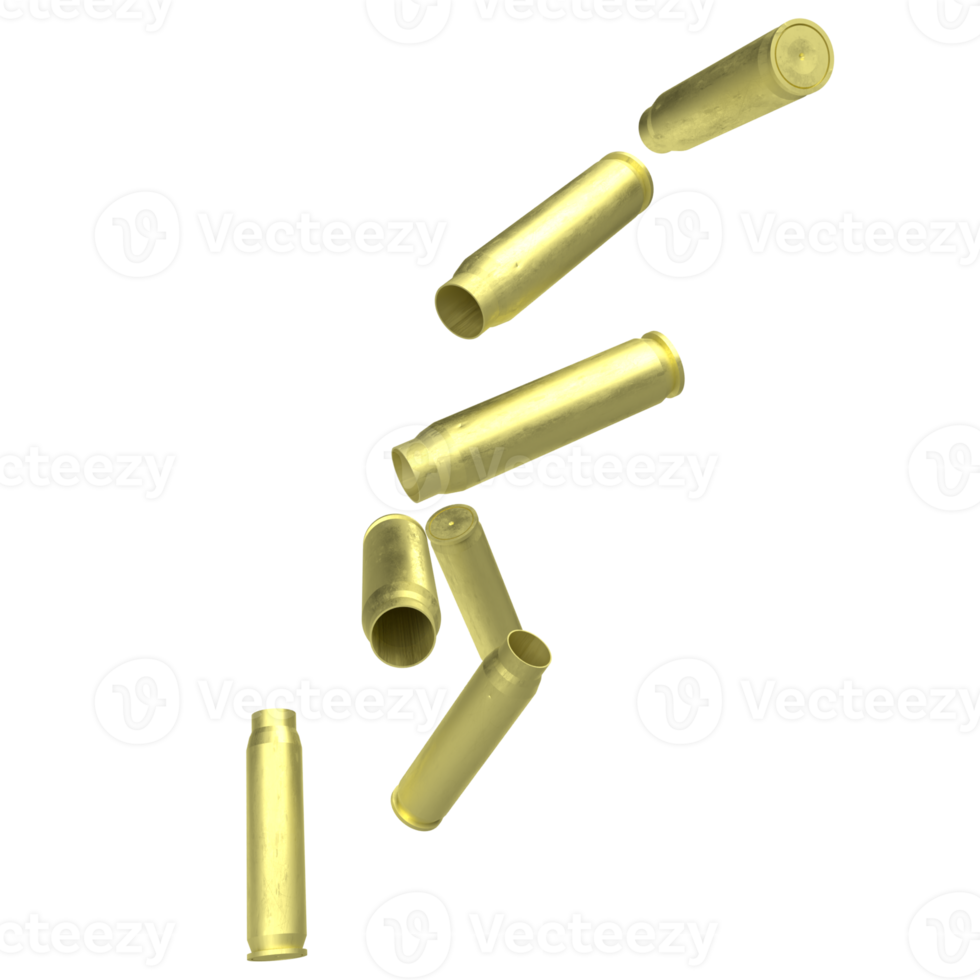The gold cartridge or gun bullets png image 3d rendering