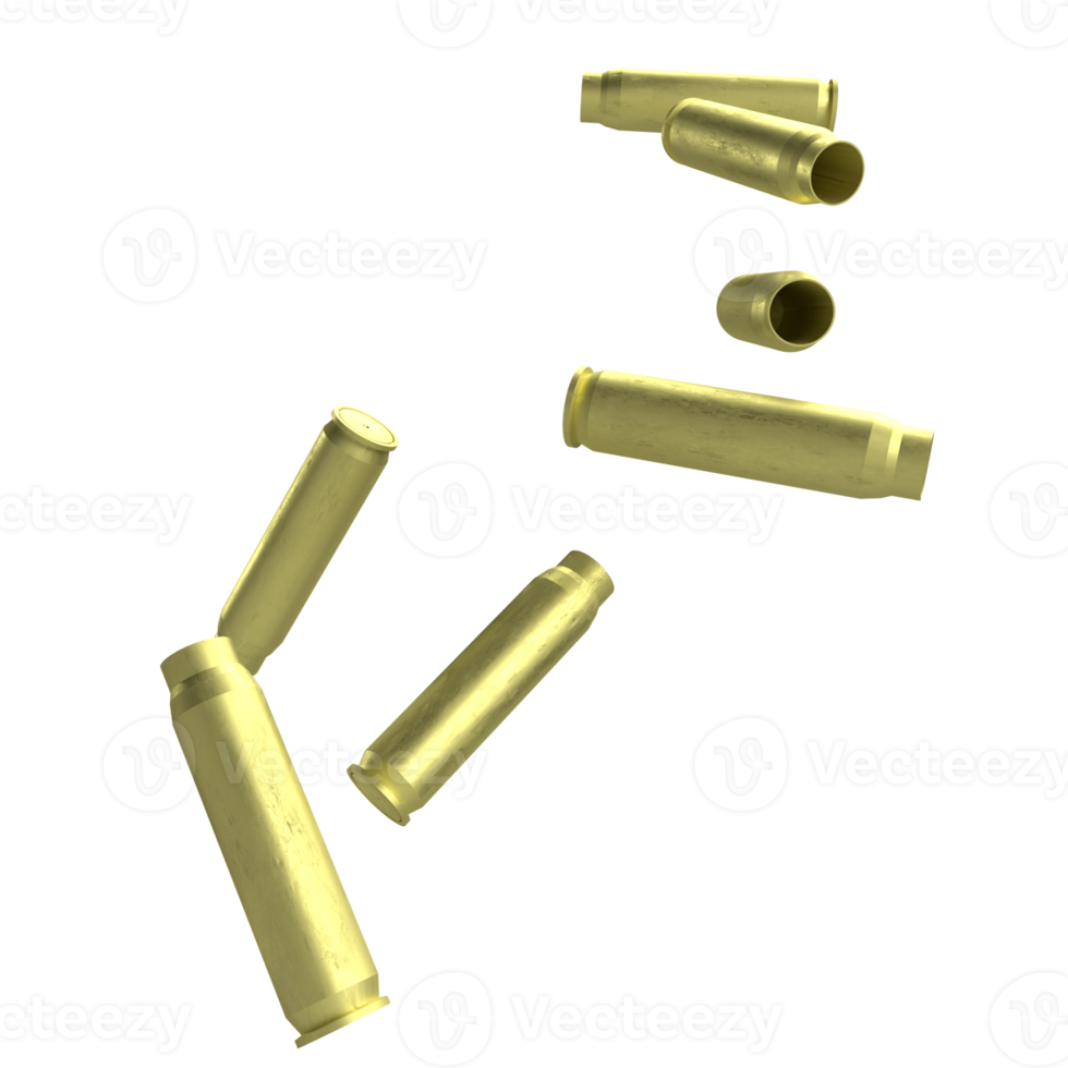 The gold cartridge or gun bullets png image 3d rendering