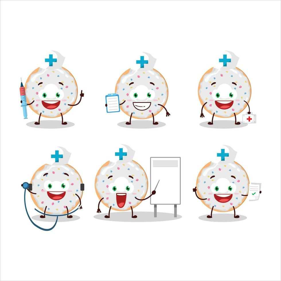 Doctor profession emoticon with vanilla donut cartoon character vector