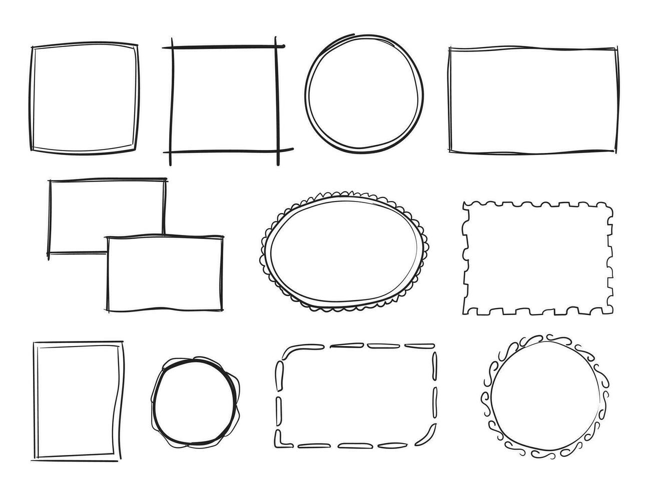 Hand drawn set of simple frame and border with different shapes vector