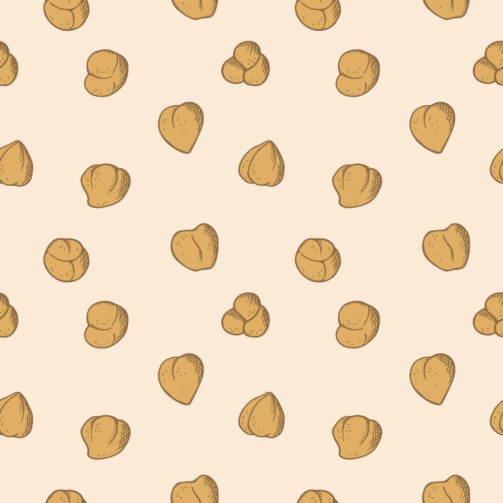 Chickpeas seamless pattern repeating background with legumes. Hand drawn chickpea, decorative vector ornament for packaging design, label, print, template, wrapping. Healthy food, protein, pea harvest