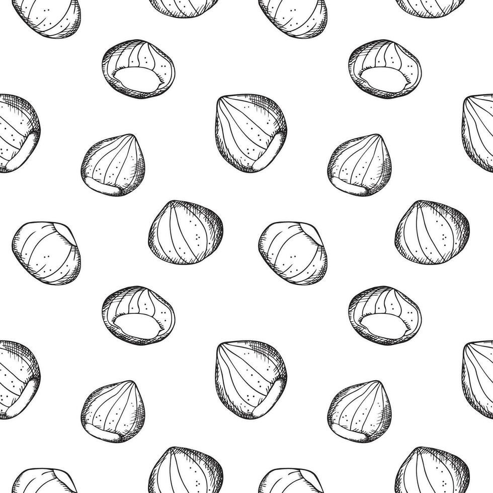Chestnuts seamless pattern with plant, fruit, sweet chestnut repeating background. Backdrop with nuts decorative ornament for print, paper,  wrapping, card, template, packaging. Vector illustration