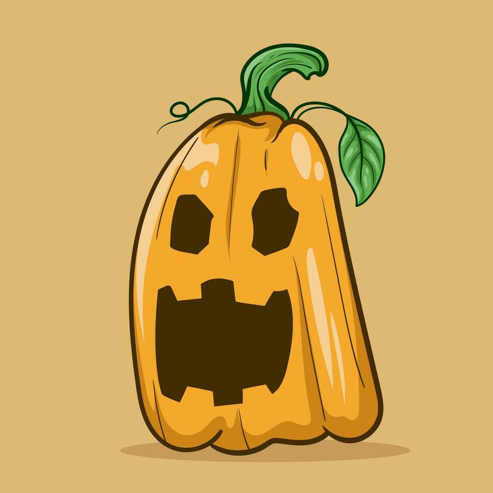 Character cute of Halloween pumpkin Autumn symbol. Flat design. Halloween scary pumpkin with smile, happy face. Orange squash silhouette isolated on Background vector