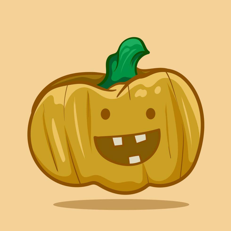 personaje linda de Víspera de Todos los Santos calabaza otoño símbolo. plano diseño. Víspera de Todos los Santos de miedo calabaza con sonrisa, contento rostro. naranja squash silueta aislado en antecedentes vector