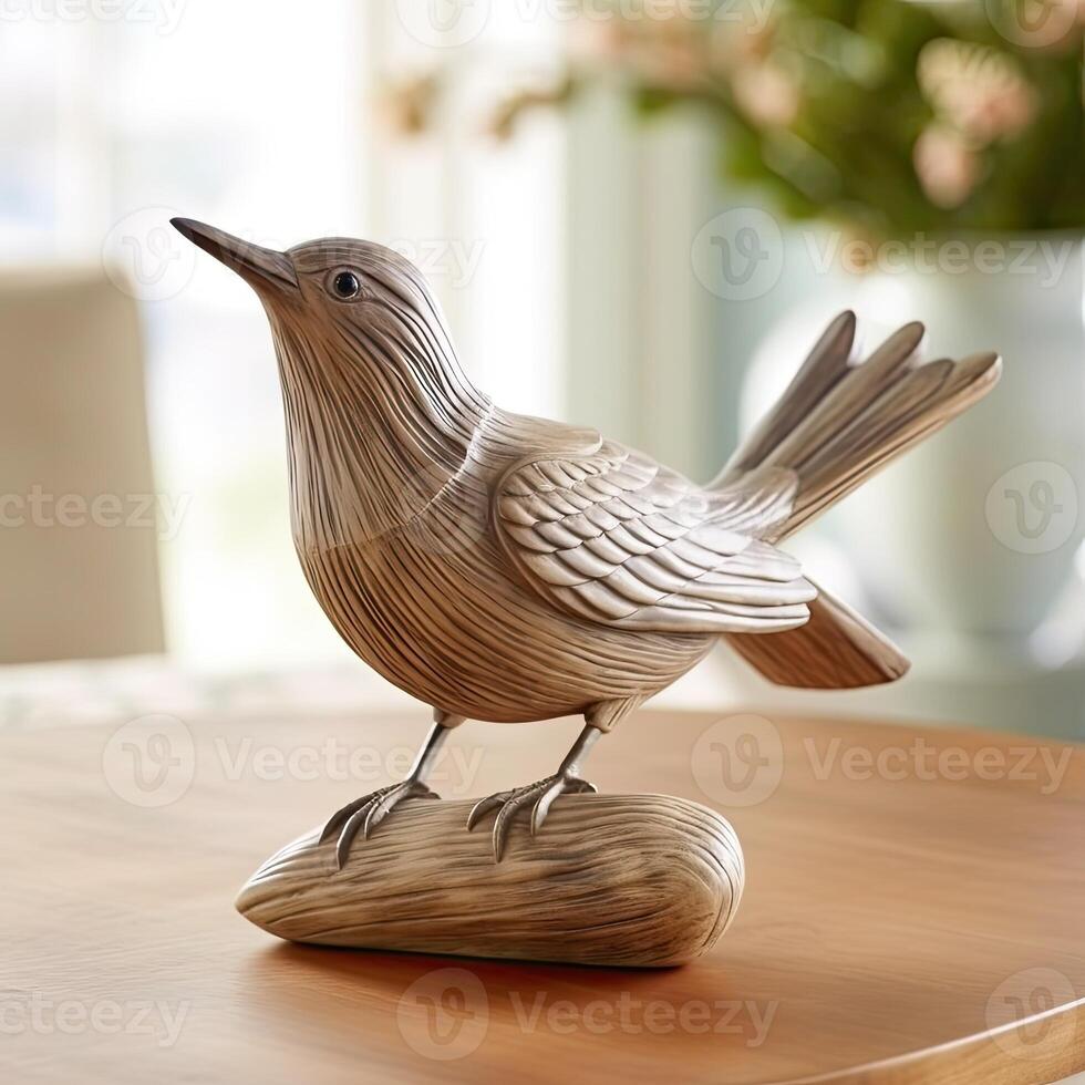 wooden bird sitting on top of table photo