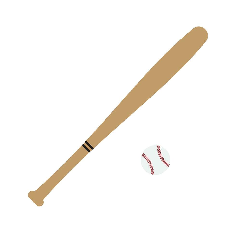 Vector flat cartoon baseball bat and ball