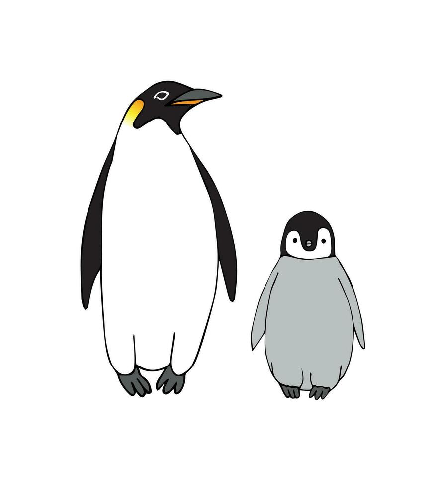 Vector flat hand drawn emperor penguin with baby