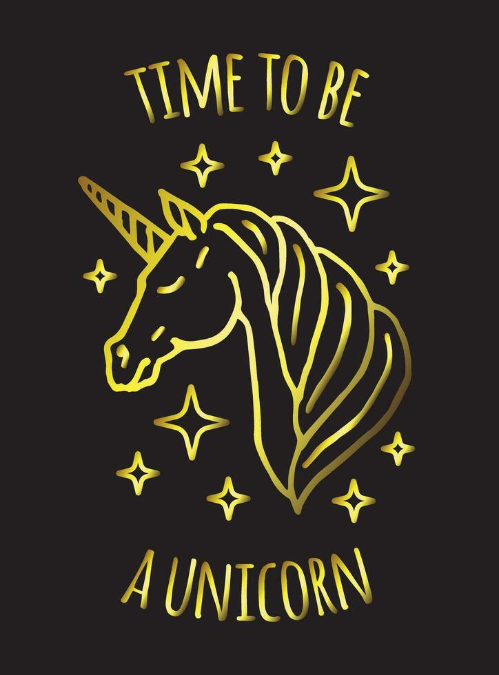 Vector golden hand drawn unicorn with quote card