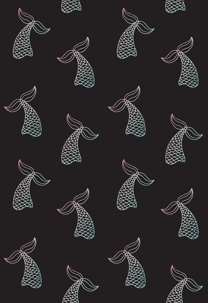 Seamless pattern of holographic mermaid tail vector