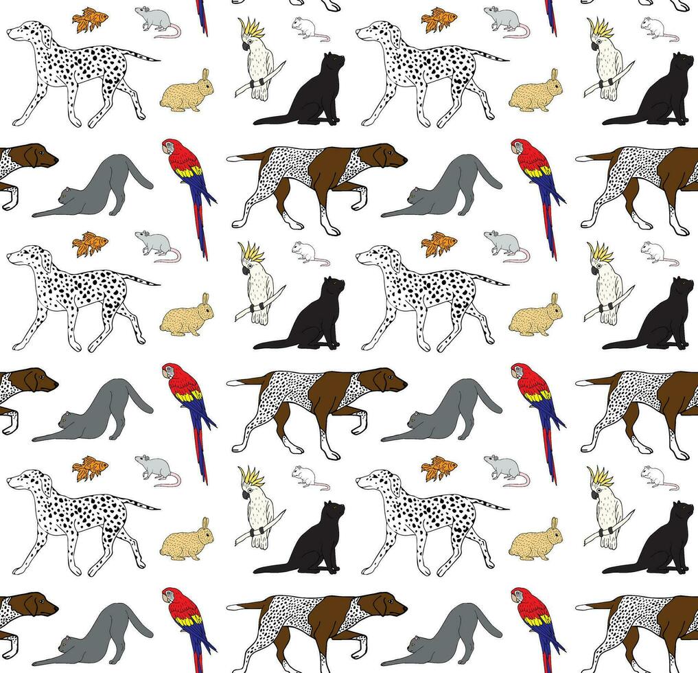 Vector seamless pattern of hand drawn pets