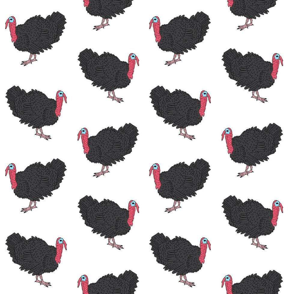 Vector seamless pattern of hand drawn turkey