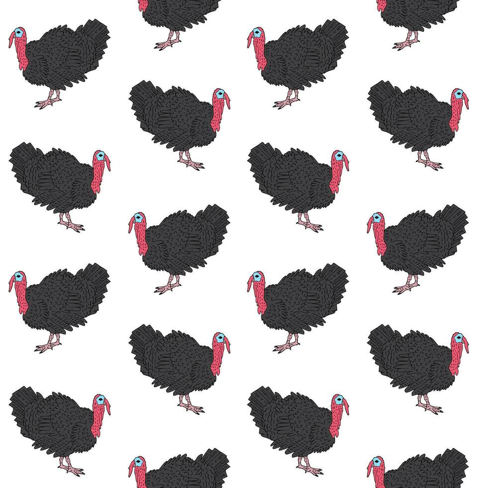 Vector seamless pattern of hand drawn turkey