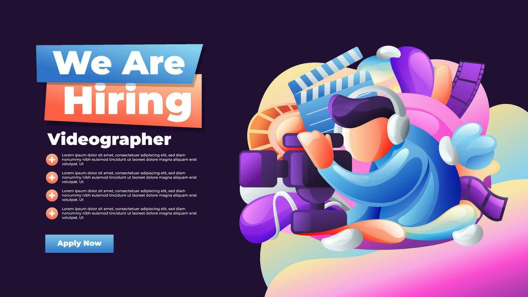 We Are Hiring Videographer Job Vacancy Banner Ads With Colorful Illustration Concept vector