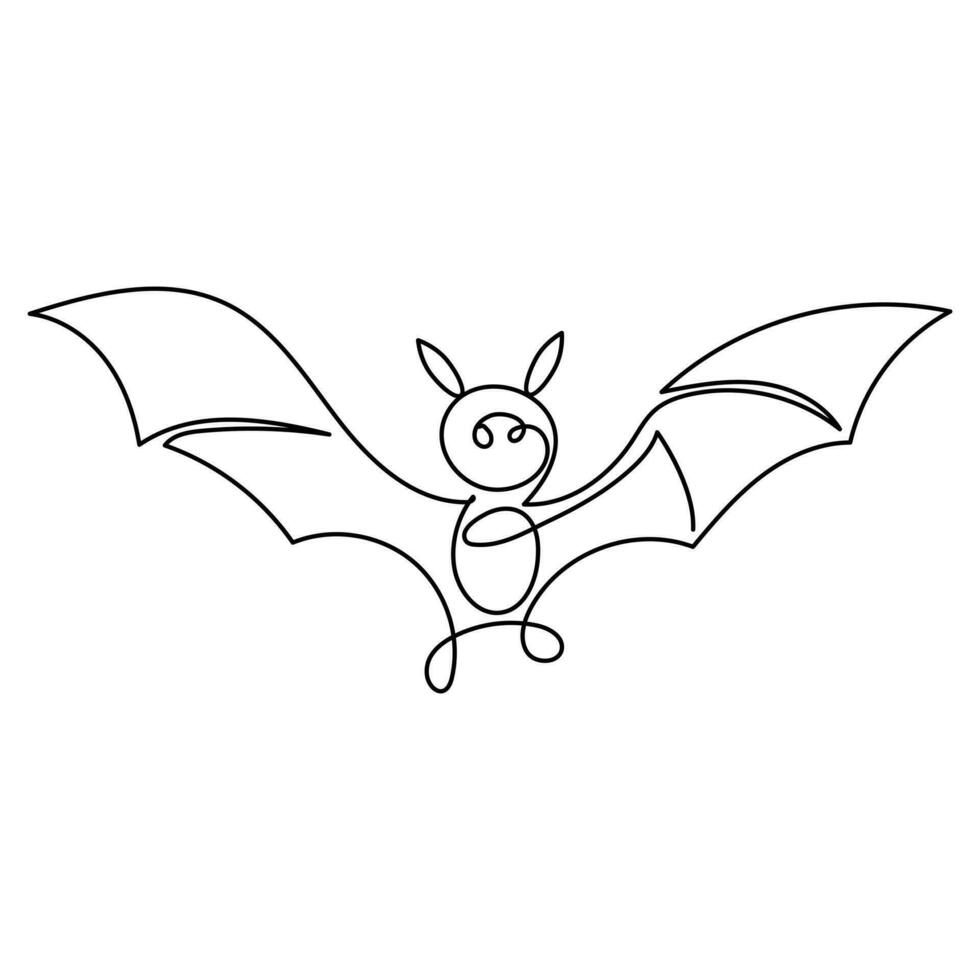 Continuous one line  bat drawing vector art illustration