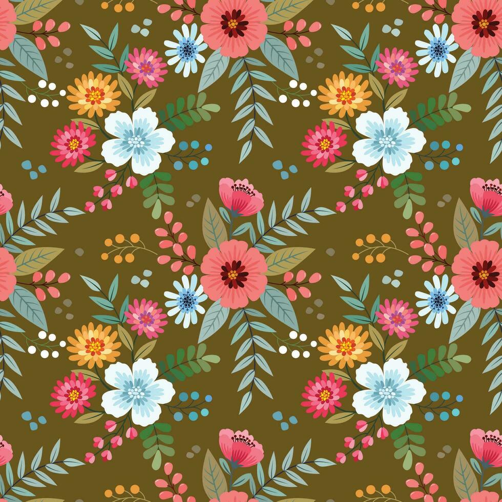 Red flowers with green leaf seamless pattern vector