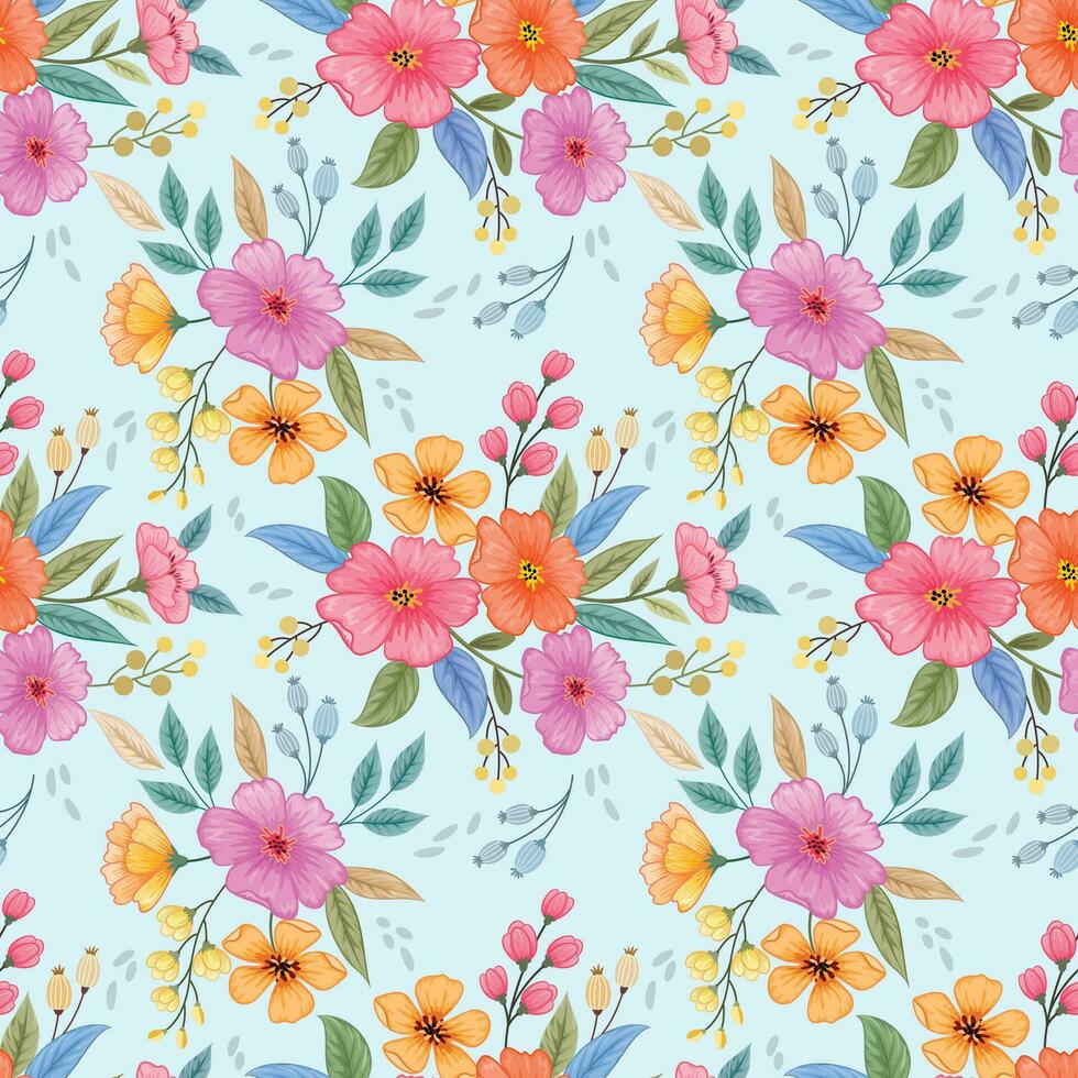Colorful hand draw flowers seamless pattern. vector