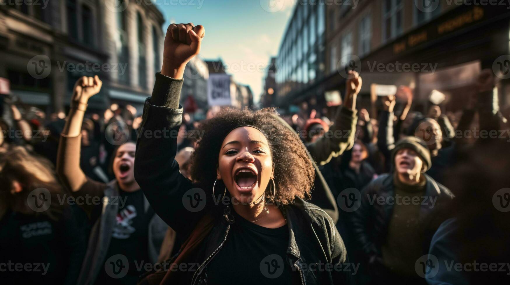 Essence of Social Activism with Uncropped Demonstrators Marching for Black Lives Matter and LGBTQ Rights AI Generative photo