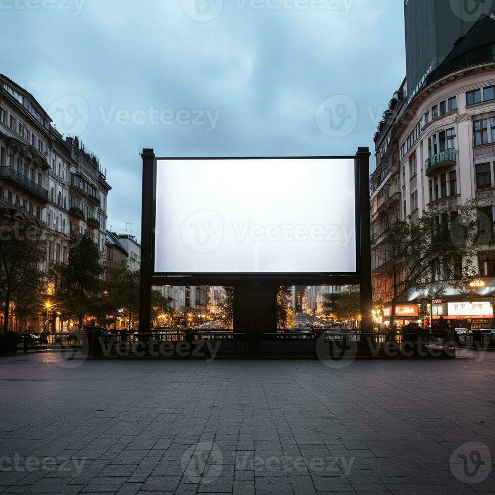 Historic cityscape crowned by a blank billboard frame, blending the old and the new AI Generative photo