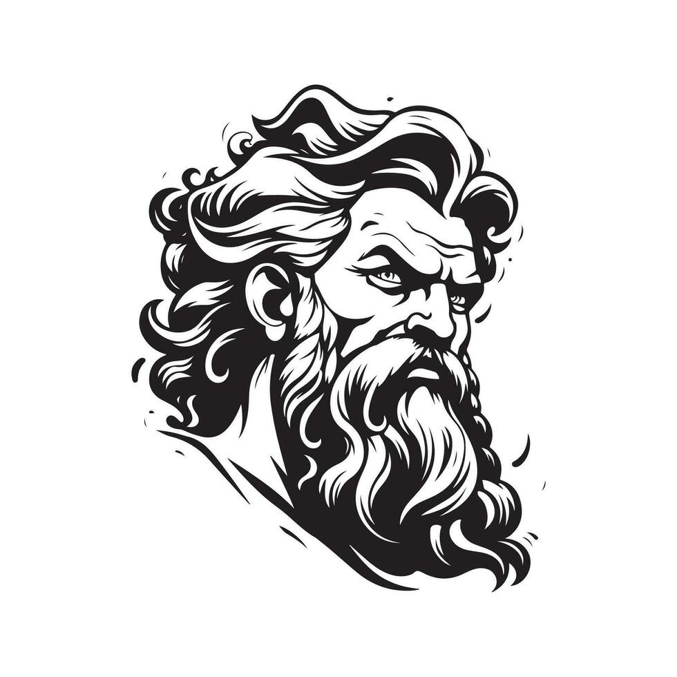 angry greek mythology character, vintage hand drawn illustration vector