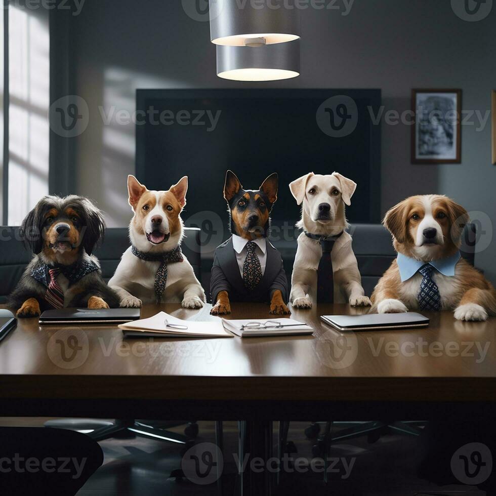 Canine Corporate Coup - Comedic Dogs Commanding a Business Meet AI Generative photo