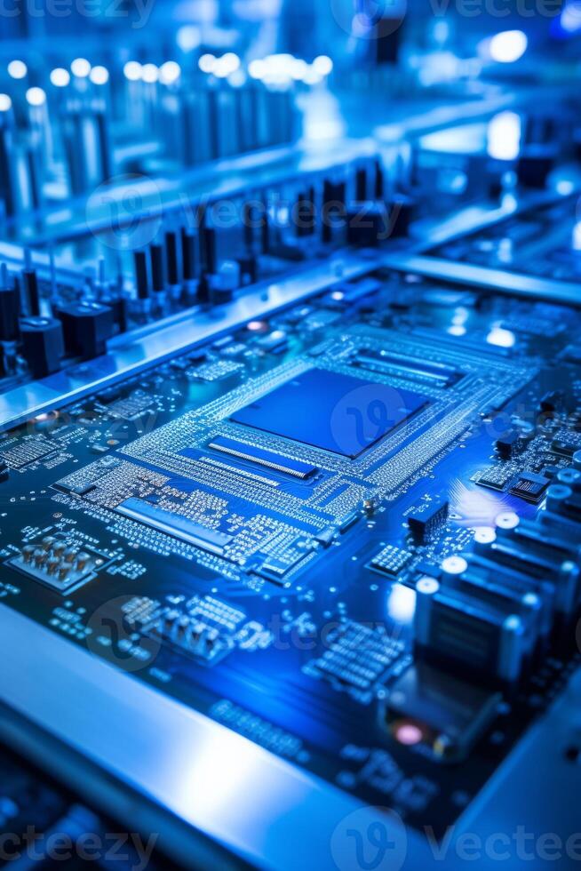 Clean-room environment in a microchip production under blue light photo