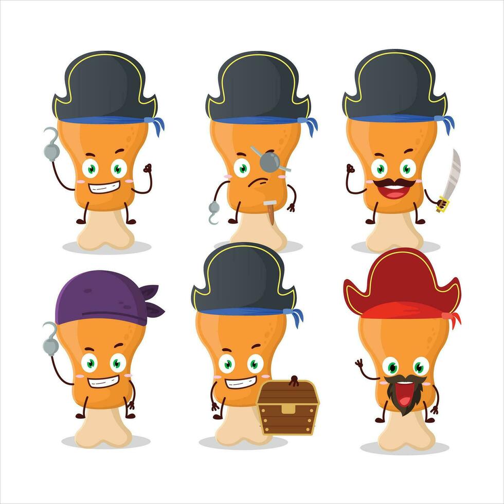 dibujos animados personaje de pollo muslo con varios piratas emoticones vector