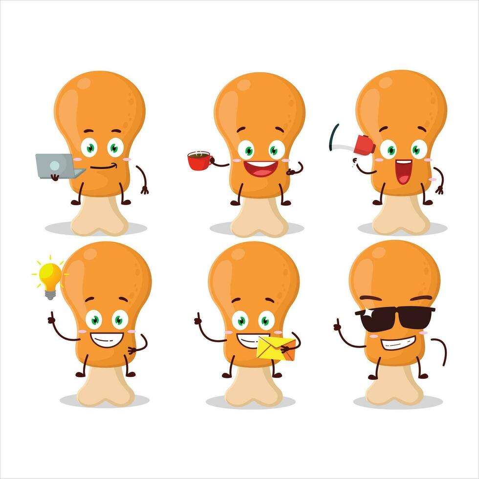 pollo muslo dibujos animados personaje con varios tipos de negocio emoticones vector