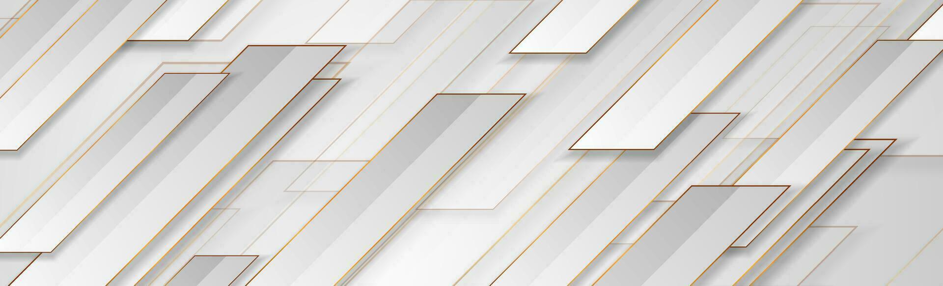 Grey and golden paper geometric tech background vector