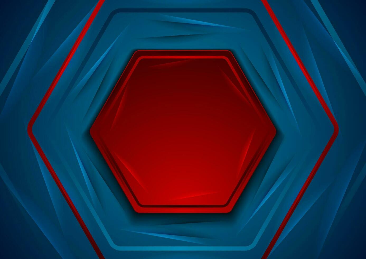 Blue and red shiny glossy hexagons abstract geometry background vector
