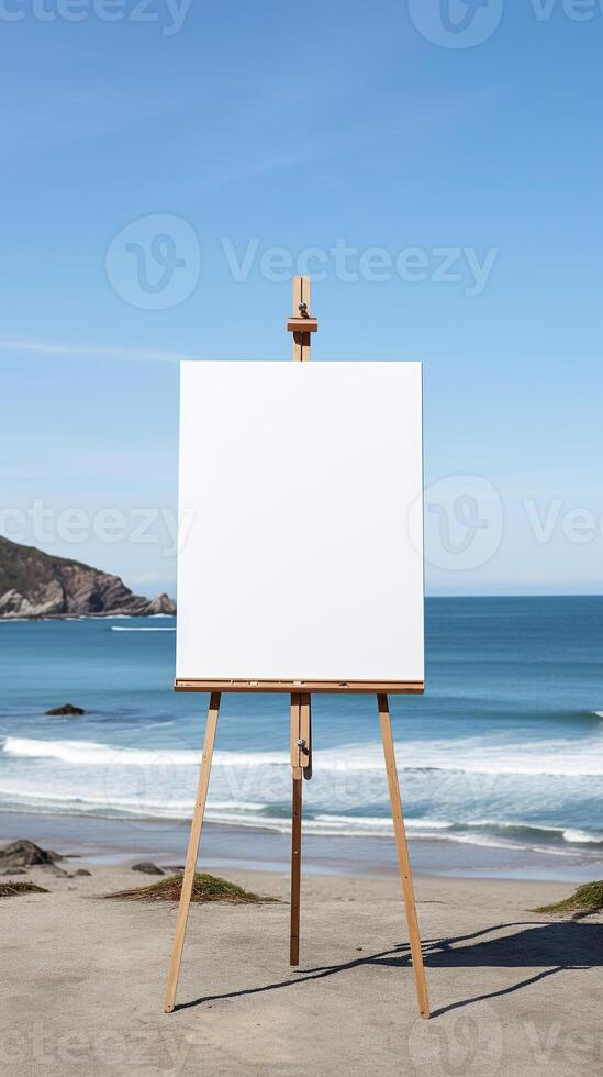 Striking image of a blank billboard frame on a desolate beach, endless advertising possibilities AI Generative photo