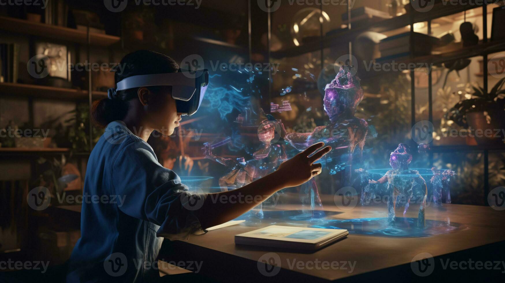 Immersion into the virtual and augmented realities highlighting the marvel of technology and fusion of reality with the digital realm AI Generative photo